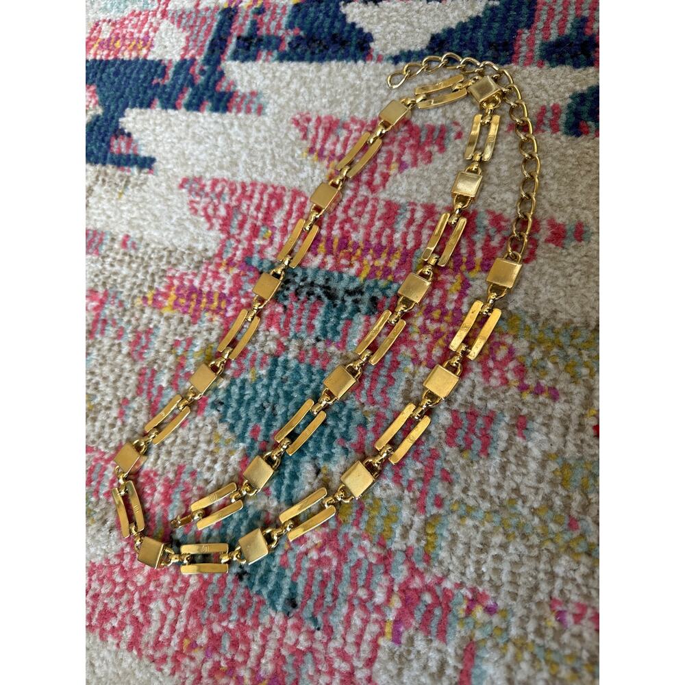 Gold Tone Solid Square Curved Rectangle Chain Bel… - image 4